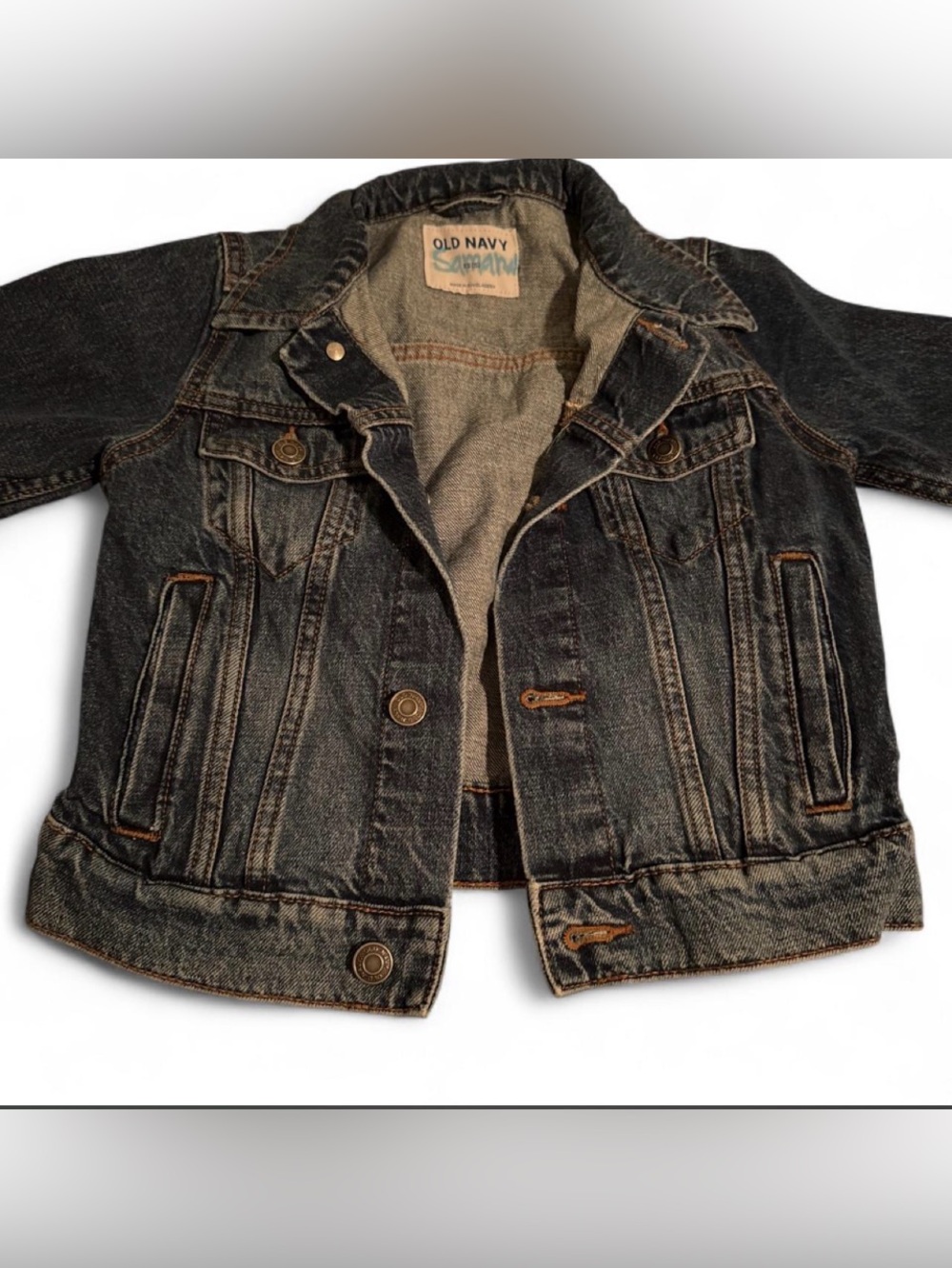 Old Navy Kids Black Denim Jacket with Brown Stitching
